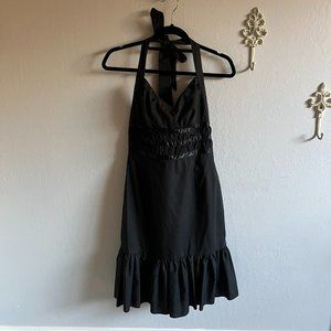Betsey Johnson Black Ruffle Hem Halter Dress size 6
